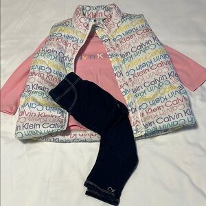 Calvin Klein 3-piece Pastel logo Striped Quilted Vest pants and long sleeve 2T